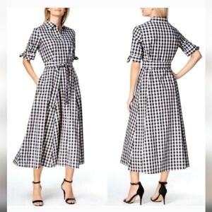 Calvin Klein Black and White Gingham Midi Dress